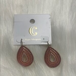Bohemian Red Teardrop Earrings with Textured Design